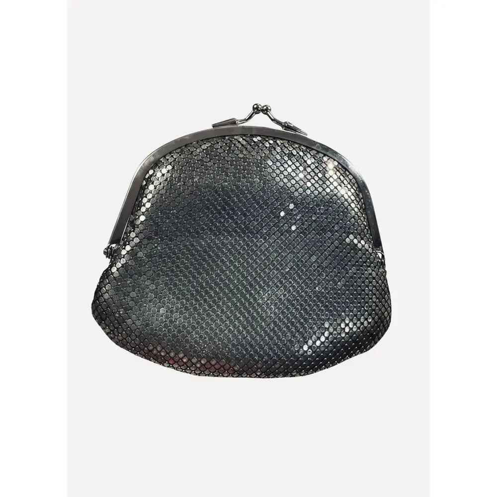 Vintage silver tone Mesh Kiss Lock Coin Purse Disco Glam Evening Clutch